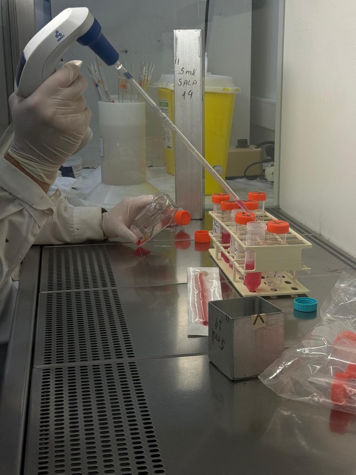 Cell culture work with a serological pipette
